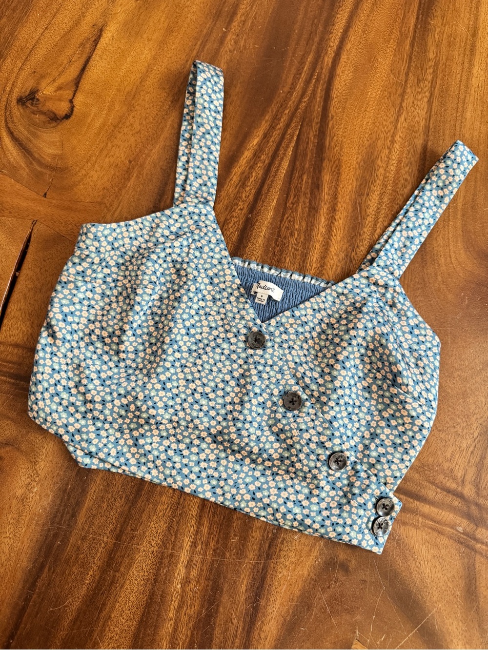 Madewell Blue Floral Button Crop Top & Midi Skirt Set